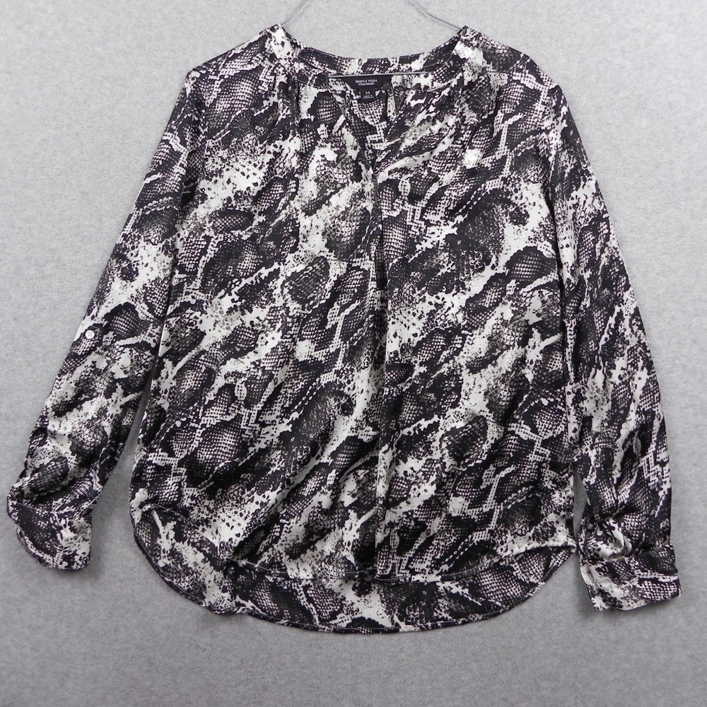 White House Black Market Top Womens Medium V-Neck Sheer Animal Print Long Sleeve